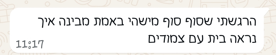 הודעת וואטסאפ: הרגשתי שסוף סוף מישהי באמת מבינה איך נראה בית עם צמודים